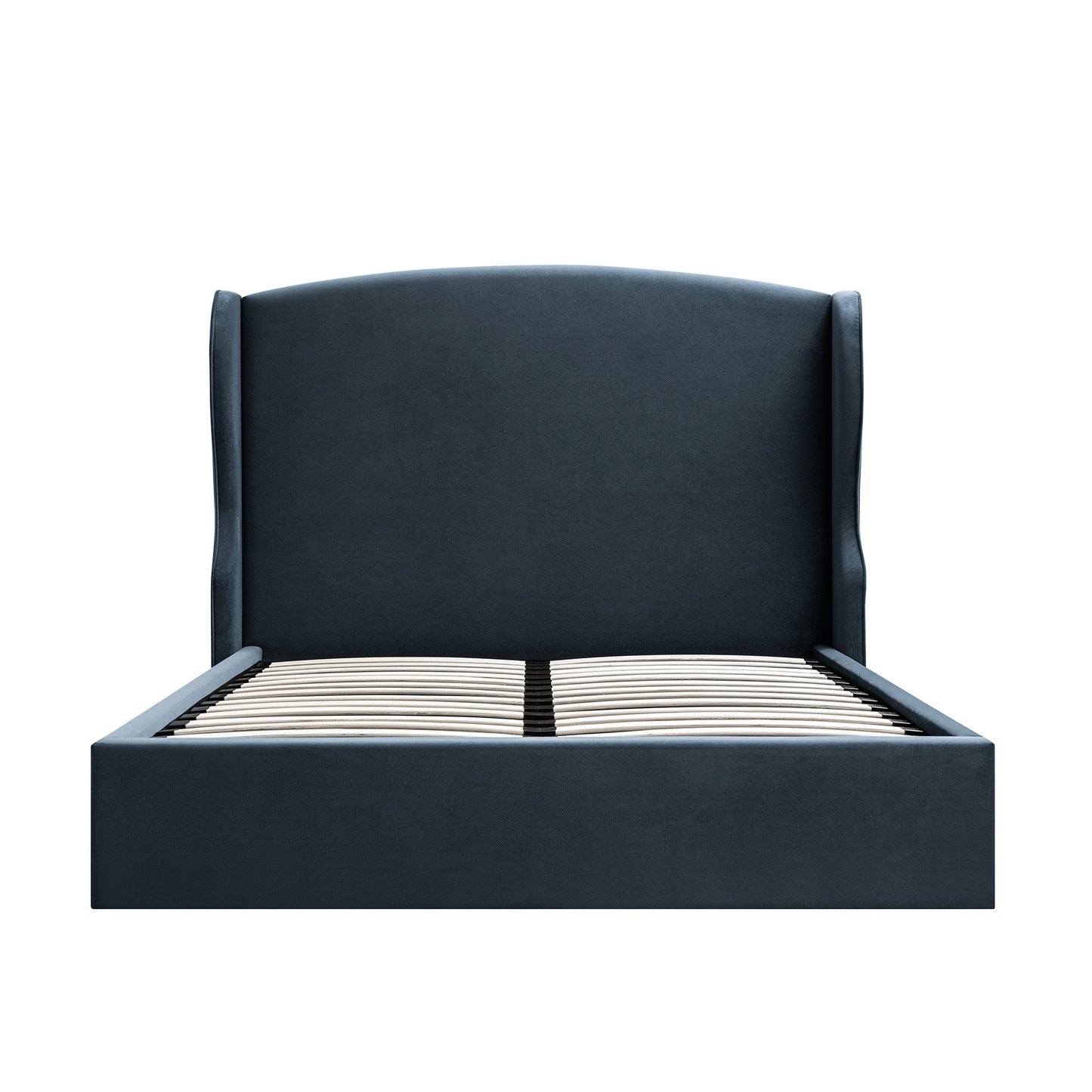 Kimberly Winged Upholstered Bed with Storage, Aegean Blue Velvet