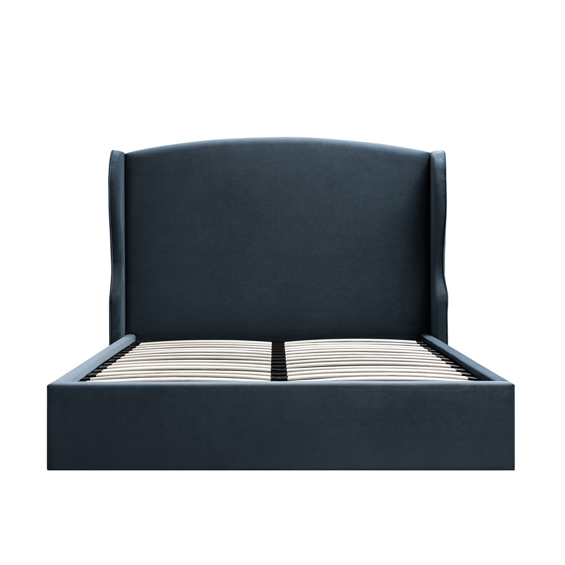 Kimberly Winged Upholstered Bed with Storage, Aegean Blue Velvet