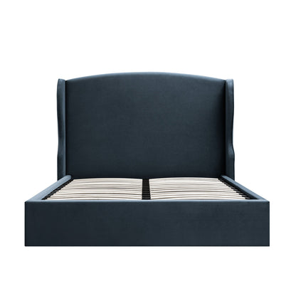 Kimberly Winged Upholstered Bed with Storage, Aegean Blue Velvet