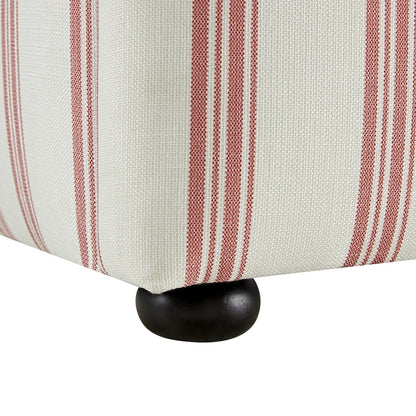 Celeste Upholstered Bed with Storage with Ruffled Headboard, Peony Red Stripe