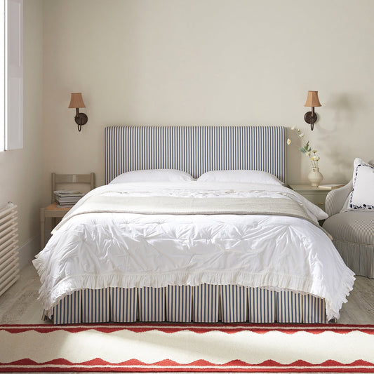 Egerton Box-Pleat Ottoman Bed with Storage, Blue Striped Linen