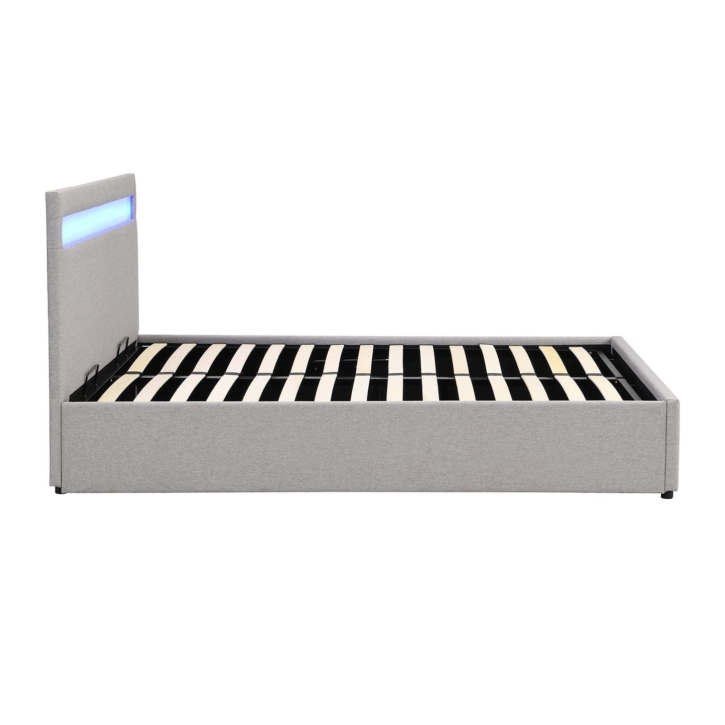 Pimlico End Opening Ottoman Bed with Storage Frame with Multi-colour LED Headboard (Grey Fabric)