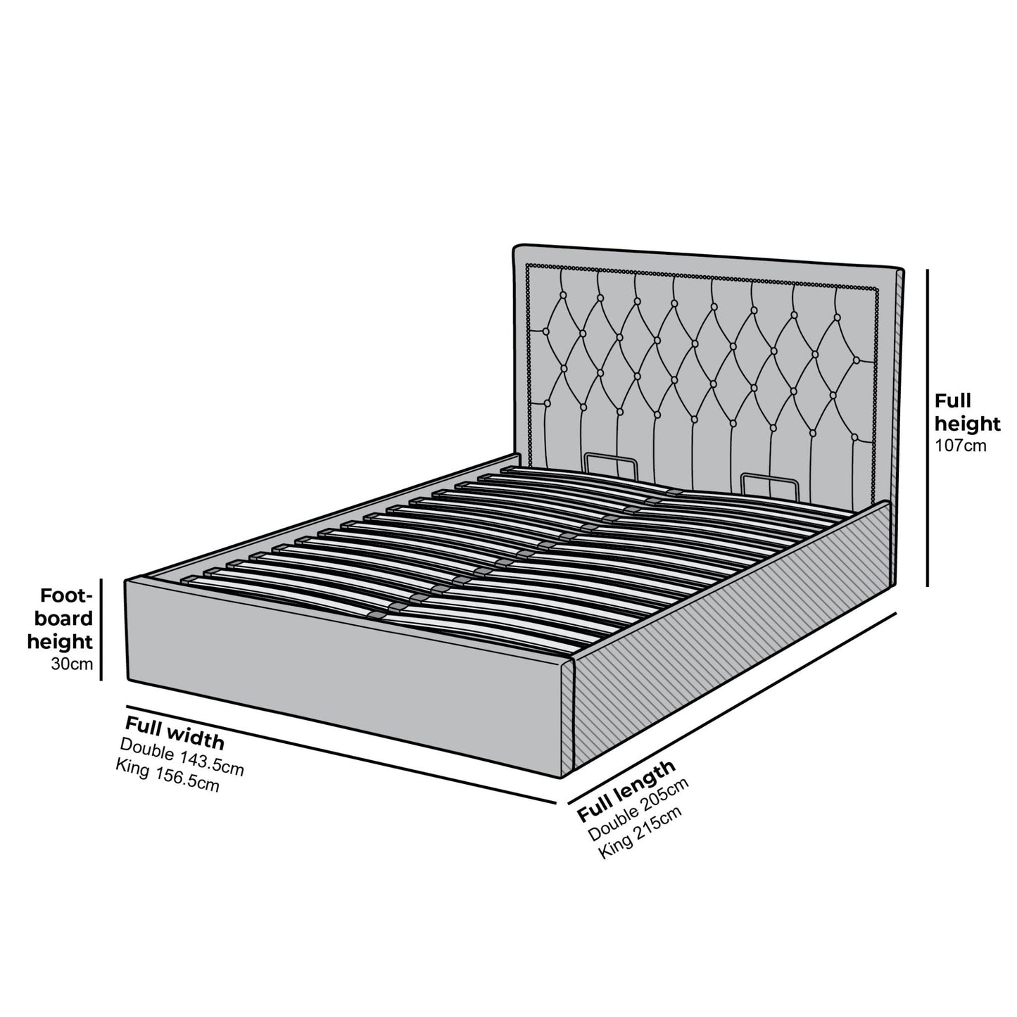 Hartwell Upholstered Ottoman Bed with Storage with Deeply Buttoned Headboard (Grey Velvet)