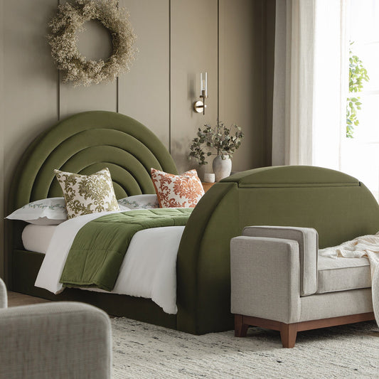 Archer Moss Green Velvet TV Bed with Ottoman Storage