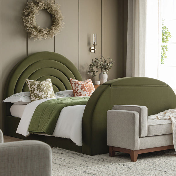 Archer Moss Green Velvet TV Bed with Ottoman Storage