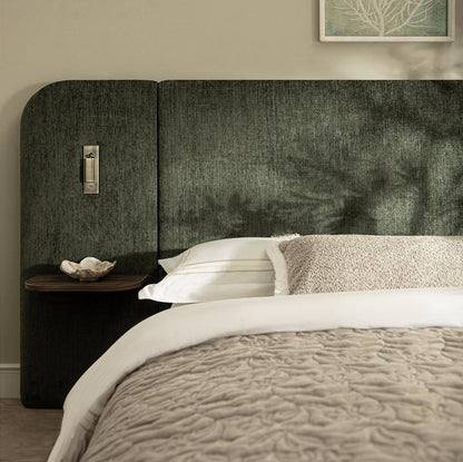 Della Extended Headboard Bed with Storage, Moss Green Chenille
