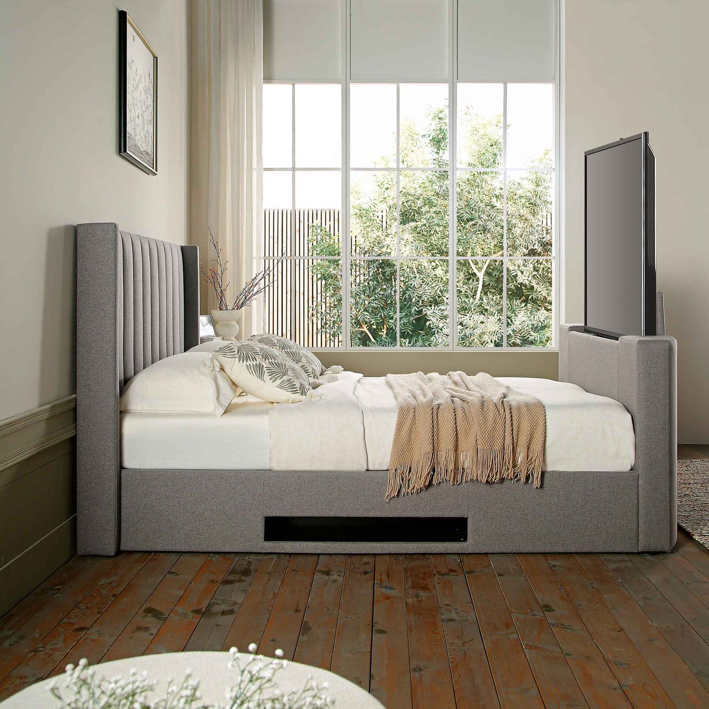 Wilton Grey Fabric TV Bed with Ottoman Storage