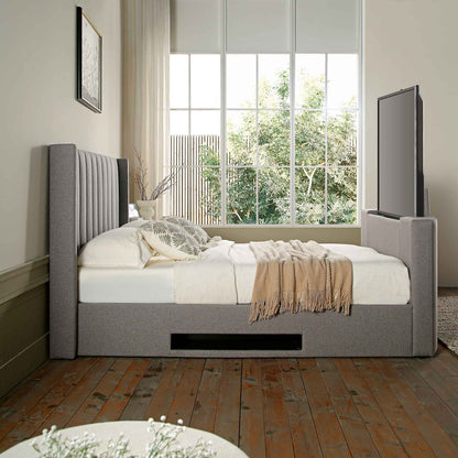 Wilton Grey Fabric TV Bed with Ottoman Storage