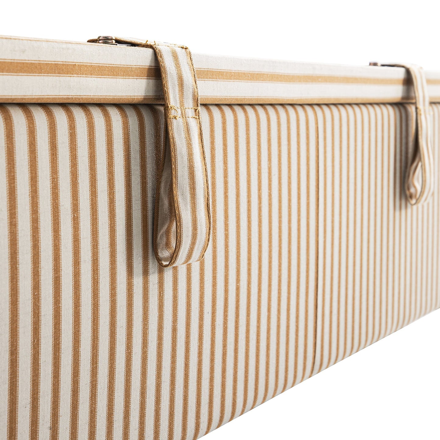 Chilworth Upholstered Ottoman Bed with Storage, Ochre Stripe Linen Blend