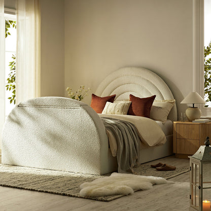 Archer White Boucle TV Bed with Ottoman Storage