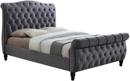 Velvet Sleigh Scroll Footboard Bed Frame