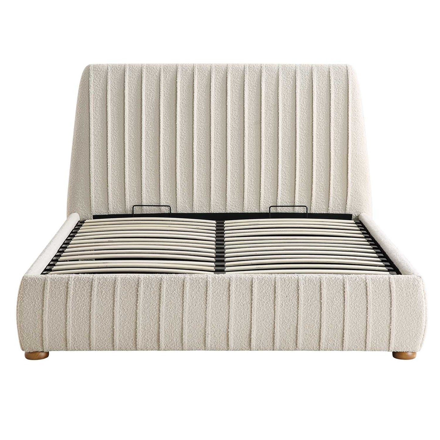 Helia Pleated Ottoman Bed with Storage, Beige Boucle