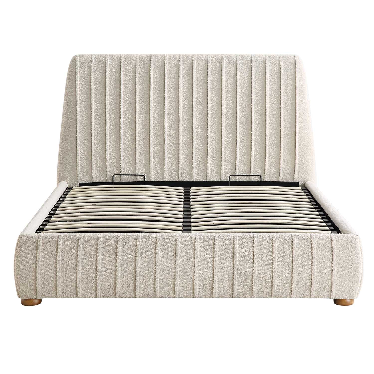 Helia Pleated Ottoman Bed with Storage, Beige Boucle