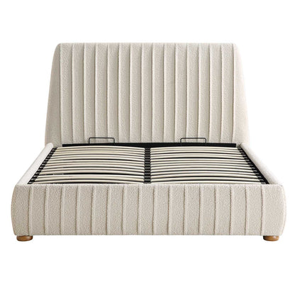 Helia Pleated Ottoman Bed with Storage, Beige Boucle
