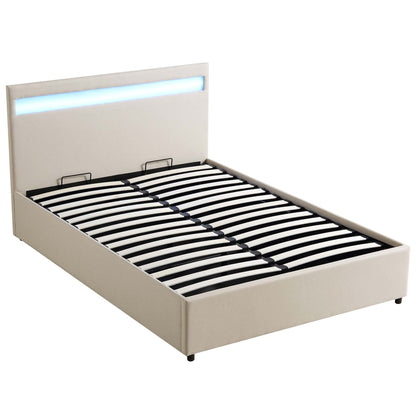 Pimlico End Opening Ottoman Bed with Storage Frame with Multi-colour LED Headboard (Beige Fabric)