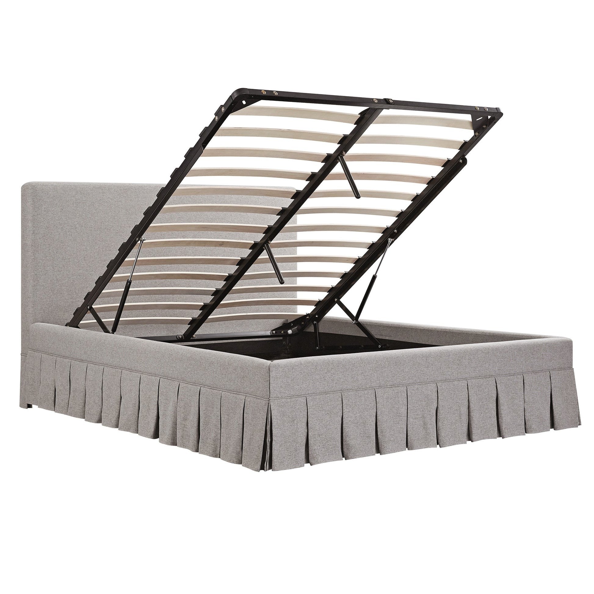 Egerton Box-Pleat Ottoman Bed with Storage, Stone Brushed Fabric