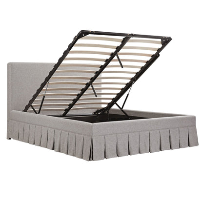 Egerton Box-Pleat Ottoman Bed with Storage, Stone Brushed Fabric