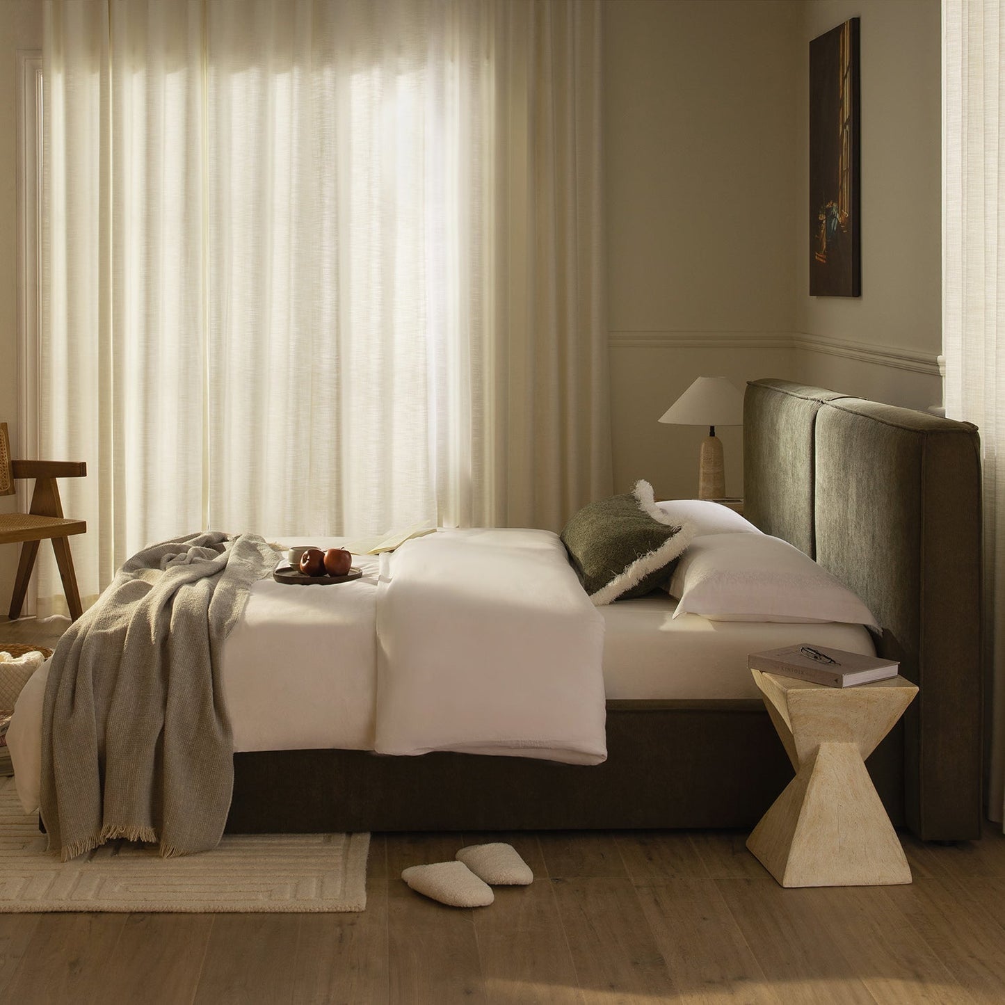 Claudine Ottoman Bed with Storage, Moss Green Corduroy