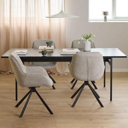Angus Dining Table in Black with 4 Carrie Swivel Chairs in Sand