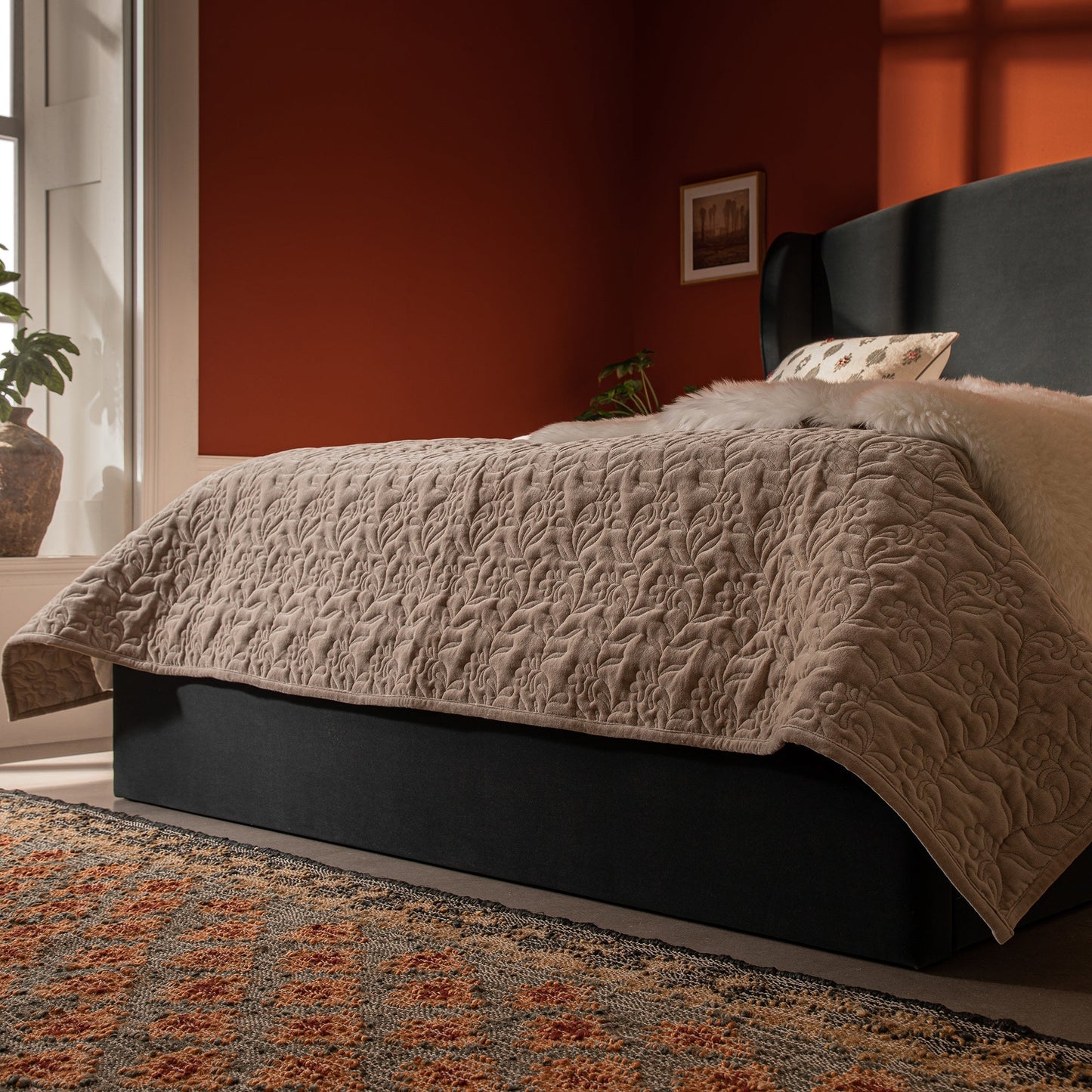 Kimberly Winged Upholstered Bed with Storage, Aegean Blue Velvet