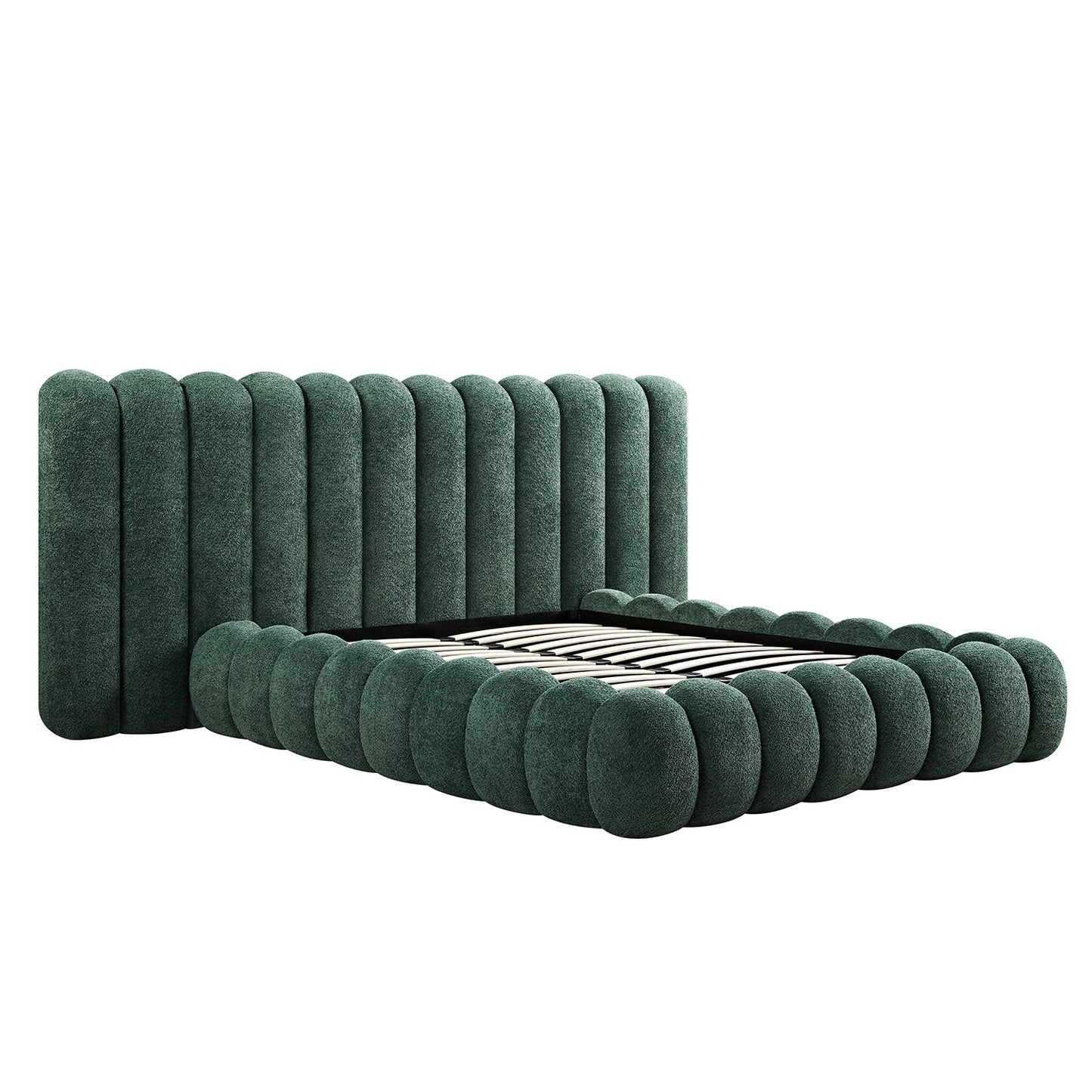 Sebastian Grand Bed with Storage, Forest Green Teddy Bouclé
