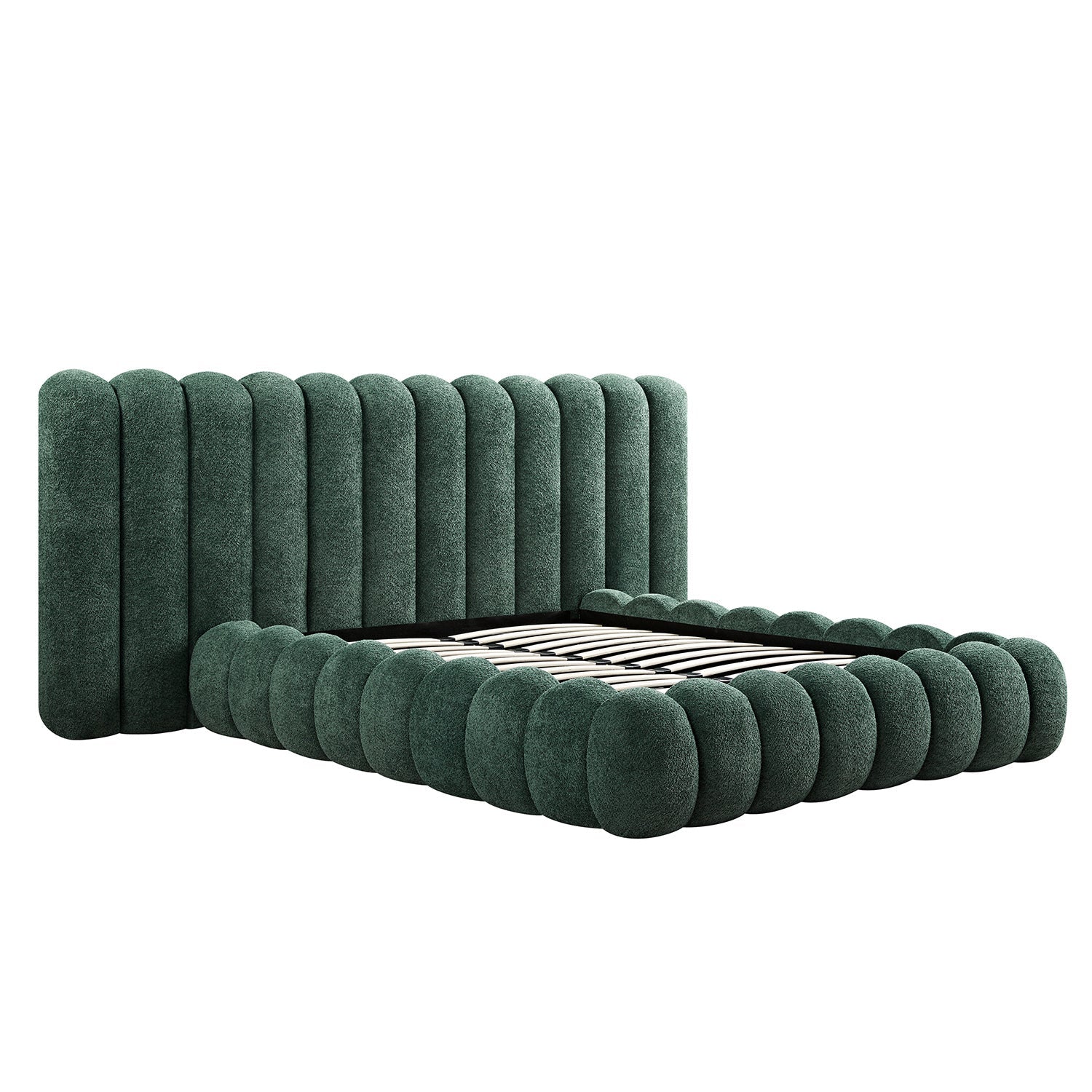 Sebastian Grand Bed with Storage, Forest Green Teddy Bouclé