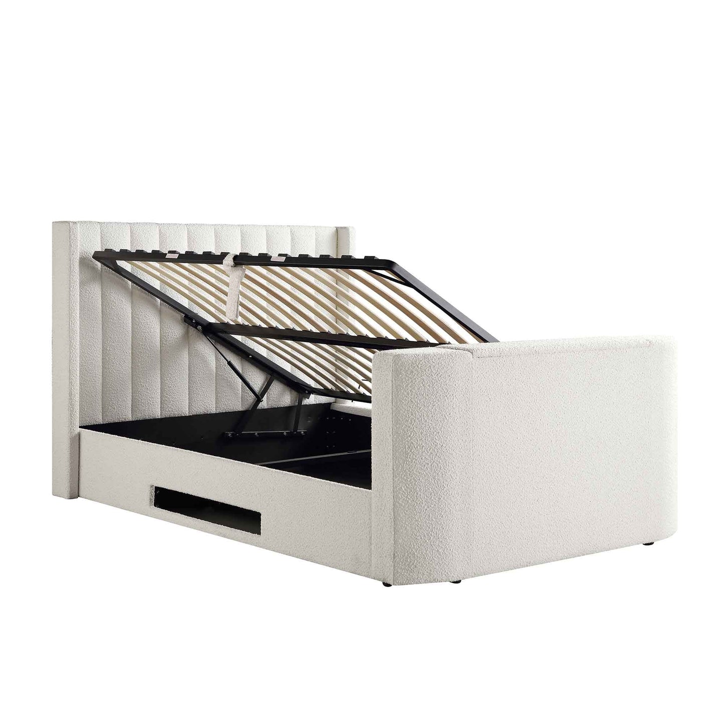 Wilton White Boucle TV Bed with Ottoman Storage