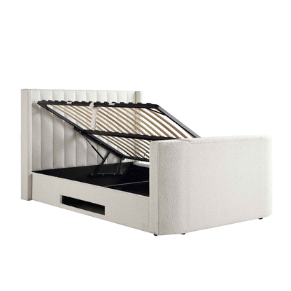 Wilton White Boucle TV Bed with Ottoman Storage