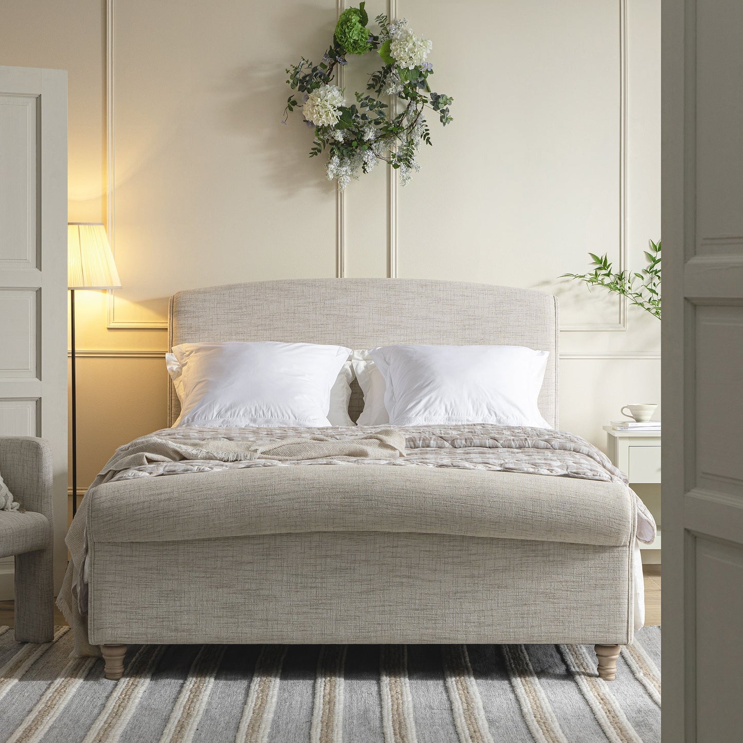 Porchester Ottoman Bed with Storage, Sleigh, Oatmeal Woven Textured Fabric