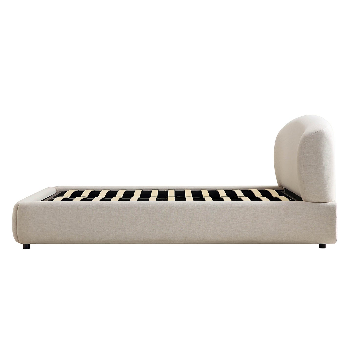 Constance Winged Headboard Ottoman Bed with Storage, Beige Linen