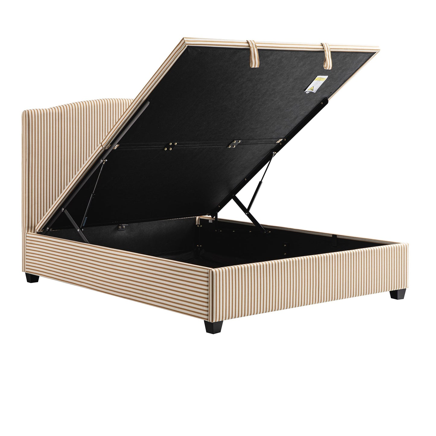 Chilworth Upholstered Ottoman Bed with Storage, Ochre Stripe Linen Blend