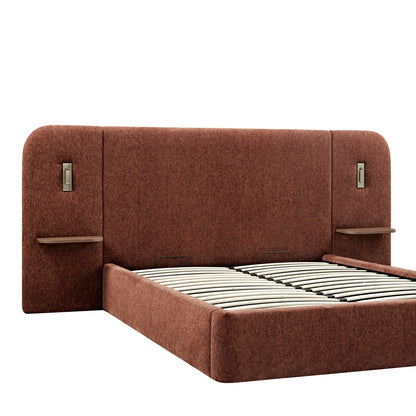 Della Extended Headboard Bed with Storage, Burnt Brick Chenille