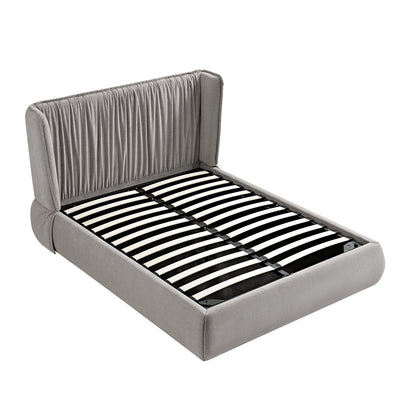 Astrid Ruched Wingback Bed, Soft Grey Chenille