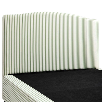 Chilworth Upholstered Ottoman Bed with Storage, Green Stripe Linen Blend