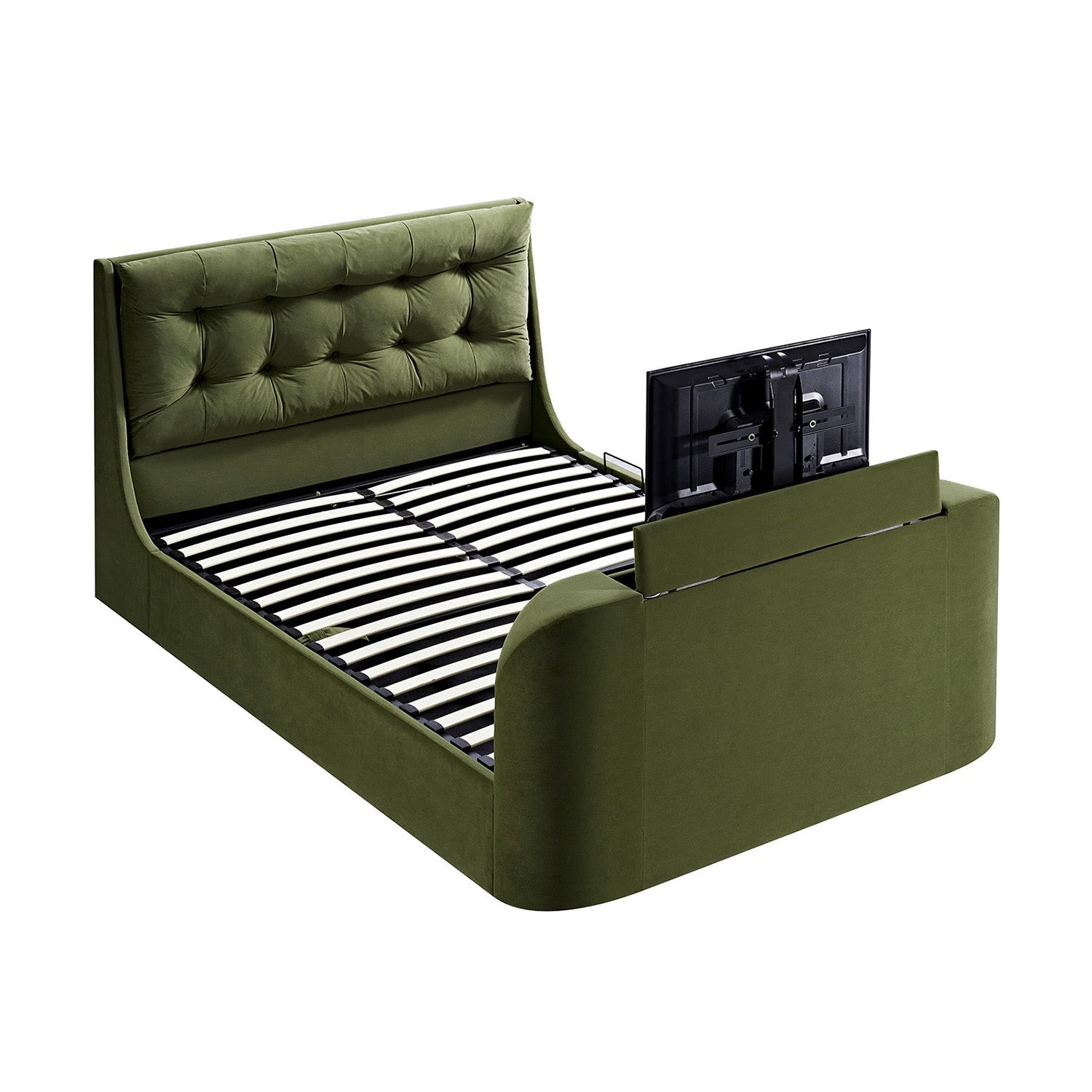 Hadley Moss Green Velvet TV Bed with Ottoman Storage