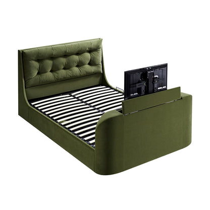 Hadley Moss Green Velvet TV Bed with Ottoman Storage