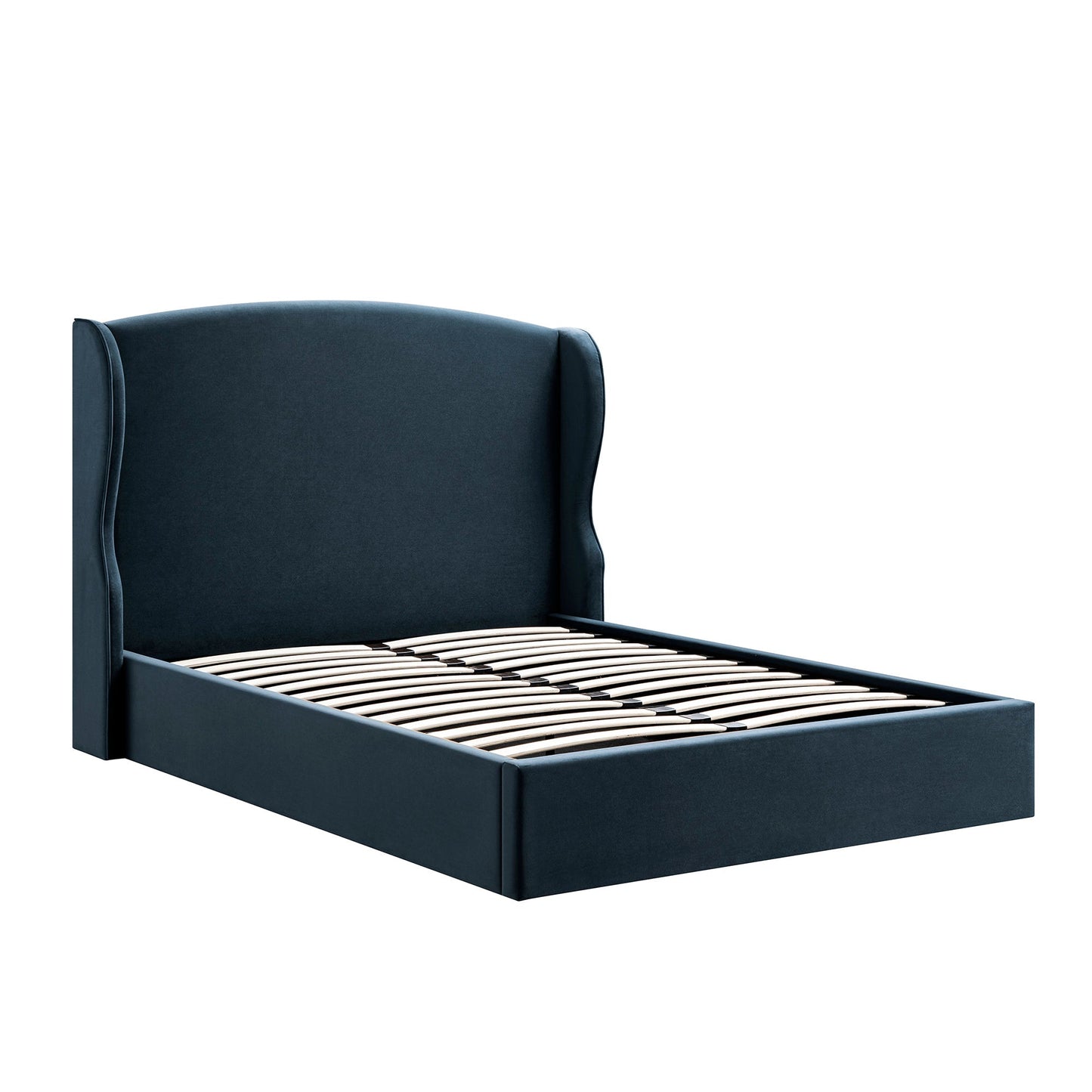 Kimberly Winged Upholstered Bed with Storage, Aegean Blue Velvet