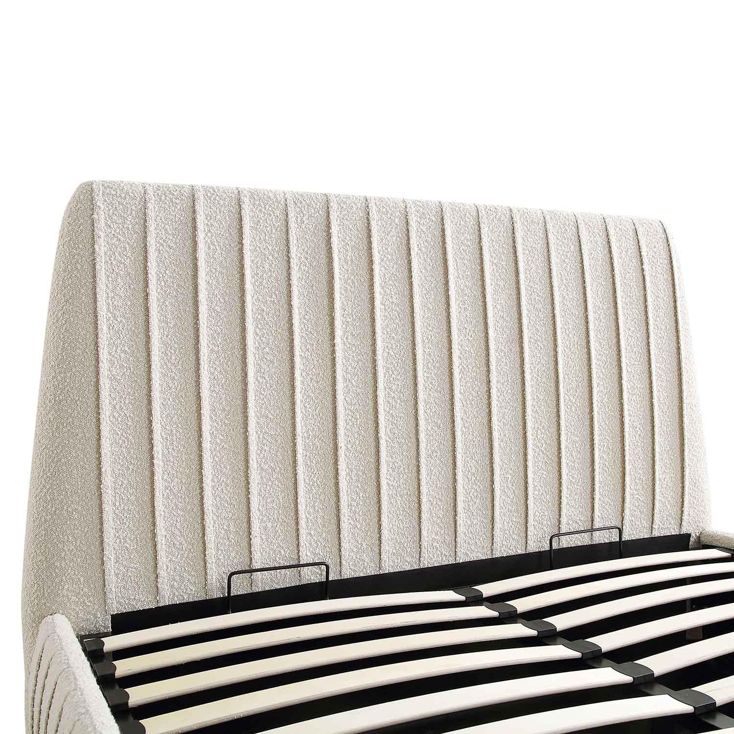 Helia Pleated Ottoman Bed with Storage, Beige Boucle