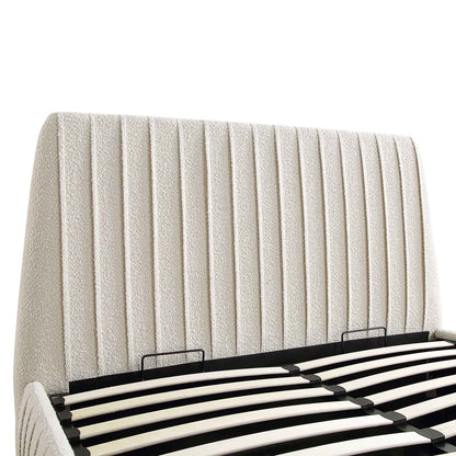 Helia Pleated Ottoman Bed with Storage, Beige Boucle