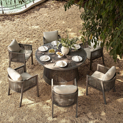 Pedra Rope and Aluminium Outdoor 6-Seater Round Dining Set, Grey