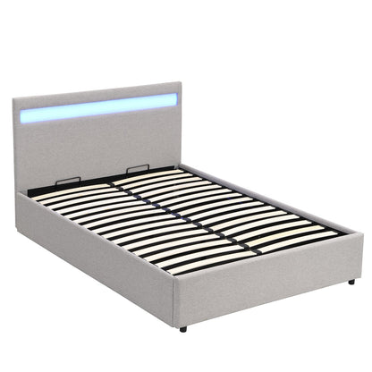 Pimlico End Opening Ottoman Bed with Storage Frame with Multi-colour LED Headboard (Grey Fabric)