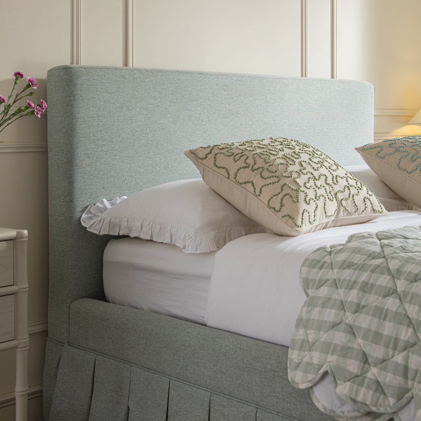 Egerton Box-Pleat Ottoman Bed with Storage, Pale Aqua Brushed Fabric