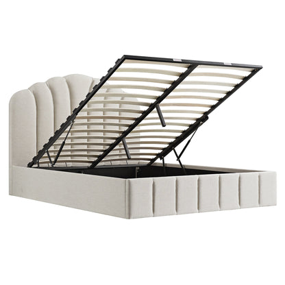 Hana Ottoman Bed with Storage, Ivory Weave Fabric
