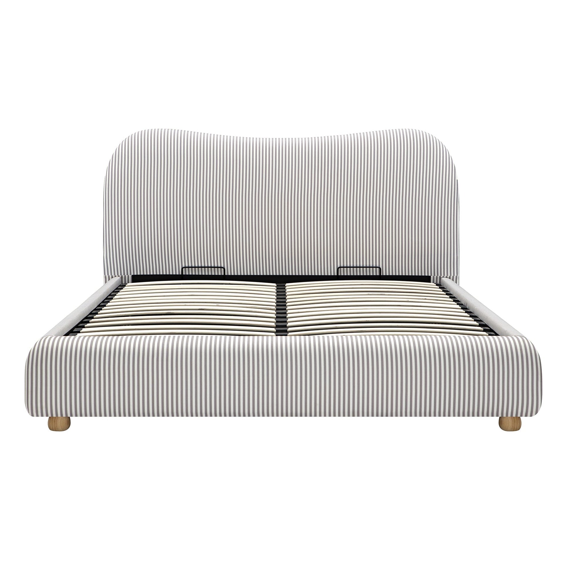 Egerie Curved Headboard Light Taupe Striped Fabric Ottoman Bed with Storage