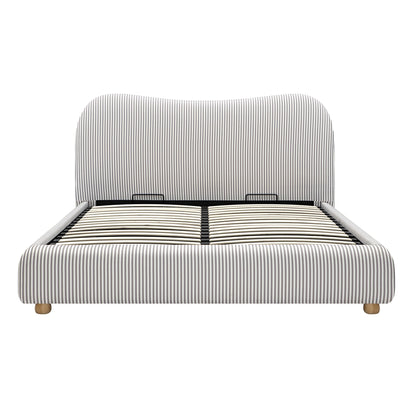 Egerie Curved Headboard Light Taupe Striped Fabric Ottoman Bed with Storage