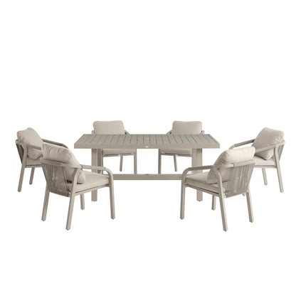 Manresa Rope 6-Seater Rectangular Garden Dining Set, Taupe and Beige