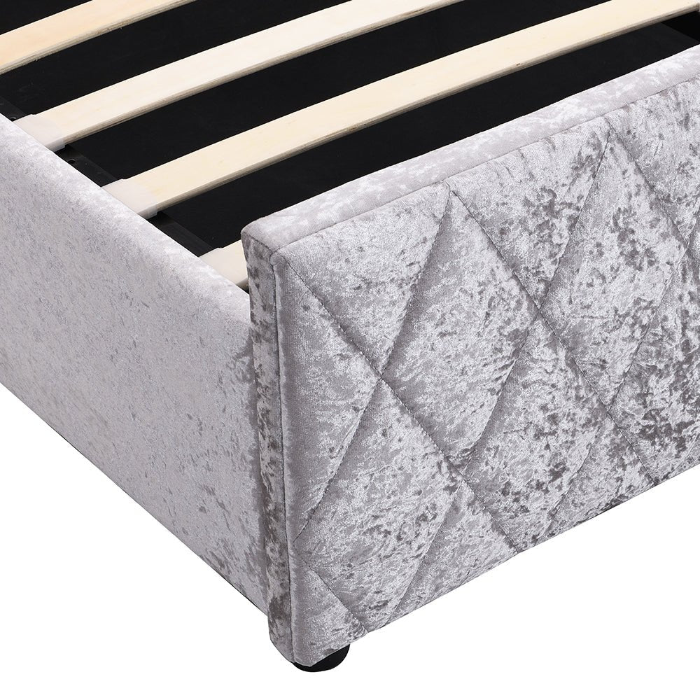 Hayden Crushed Velvet Side Lift Storage Ottoman Bed Upholstered Bed Frame Silver