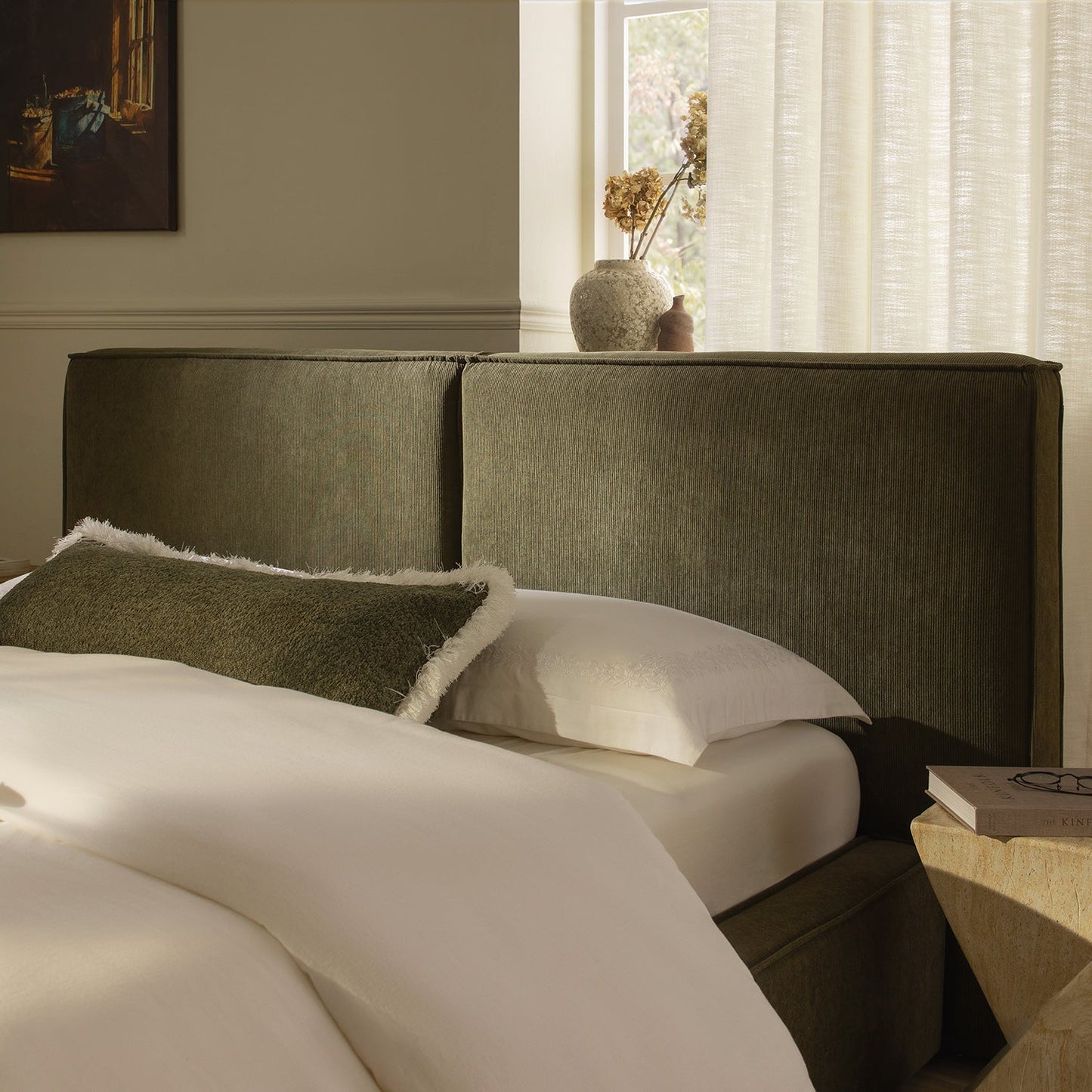 Claudine Ottoman Bed with Storage, Moss Green Corduroy