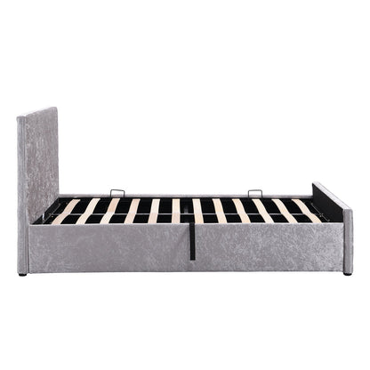 Hayden Crushed Velvet Side Lift Storage Ottoman Bed Upholstered Bed Frame Silver