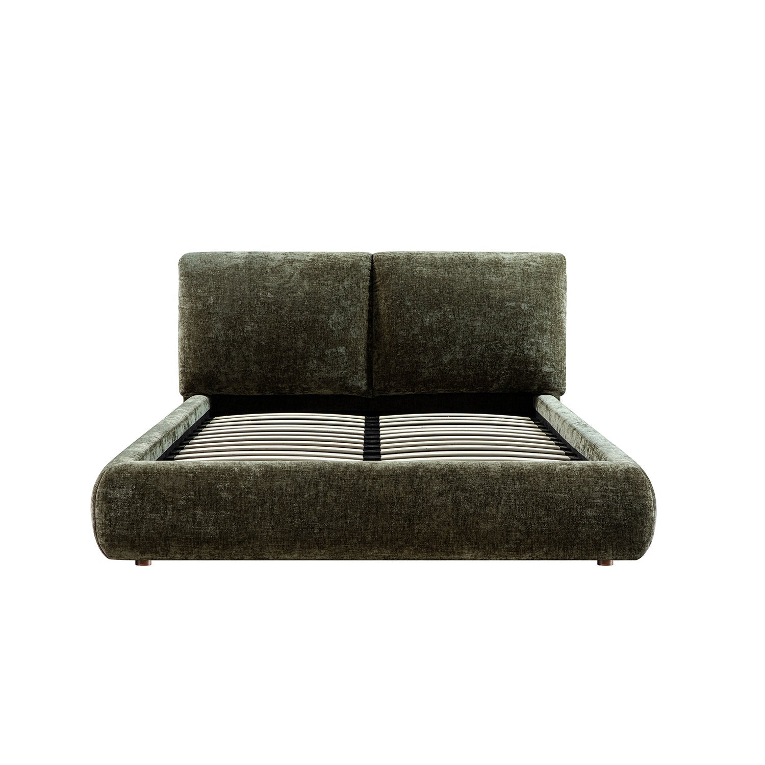 Thera Pillow Headboard Upholstered Bed, Moss Green Chenille